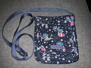 VERA BRADLEY Iconic RFID Mini HIPSTER Crossbody Purse Bag Navy Holiday OWLS - Picture 1 of 5