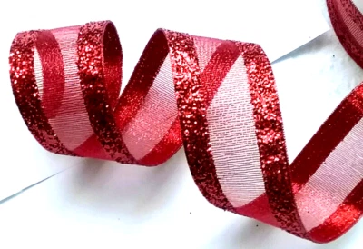 Christmas Bright Red 1.5" by 2 yd Sheer Wired Ribbon Metallic Edges Nice & Stiff - Image 1 of 4