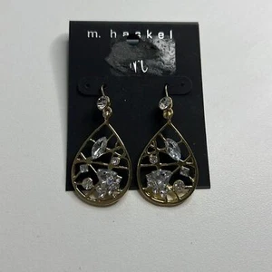¡Pendientes colgantes lágrima dorada INC International Concepts con pedrería plateada!! - Imagen 1 de 3