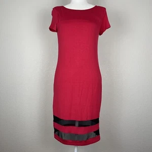 NWT Allen B by Allen Schwartz Stretch Pencil Dress Size M Red Mesh Detail Hem - Picture 1 of 11