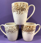 Euro Ceramica Vineyard Embossed Leaves Grapes Set of Three (3) Mugs 4 1/4