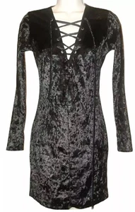 BlueBlush Black Velour Long Sleeve Corest Lace Up Bodycon Dress size Medium  - Picture 1 of 3
