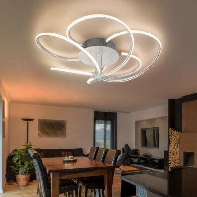 Luce Da Soffitto LED Di Lusso Per Ufficio Con Foglia Argento Anelli Curvi - Immagine 1 di 4