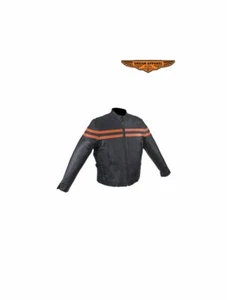 Damenjacke schwarz Leder Racer-Stil mit orangefarbenen Streifen Small Medium Large - Bild 1 von 4