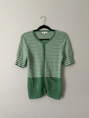 Kinross Women Green Straps Cashmere Buttons Pockets Round Neck Knit Sweater Sz M - Image 1 of 4