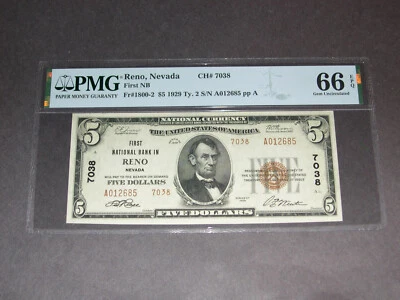 $5.00 TY2 Reno Nevada PMG66EPQ Charter 7038.  Serial Number A012685 - Image 1 of 4