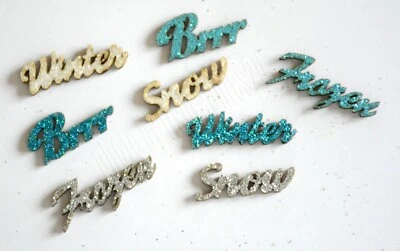 Sentimientos brillantes de invierno / Adornos de palabras con espalda plana brillante / Nieve ~ Brr Foto 1 de 2