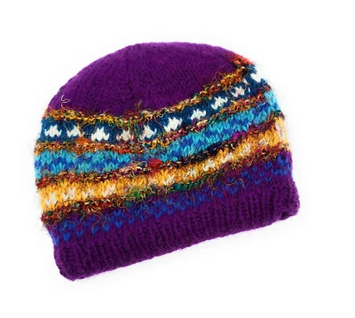 Gorro tejido a mano de lana y seda reciclada forrado de lana hecho en Nepal Foto 1 de 4