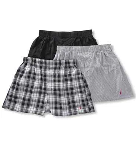 Polo Ralph Lauren Three Pack Set Classic Cotton Woven Boxers Plaid Stripe Black - Picture 1 of 2