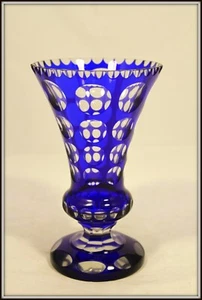 "Cobalt Cut To Clear Contemporary Bohemian Crystal Vase" (9.25" H x 5.5" W) - Picture 1 of 11
