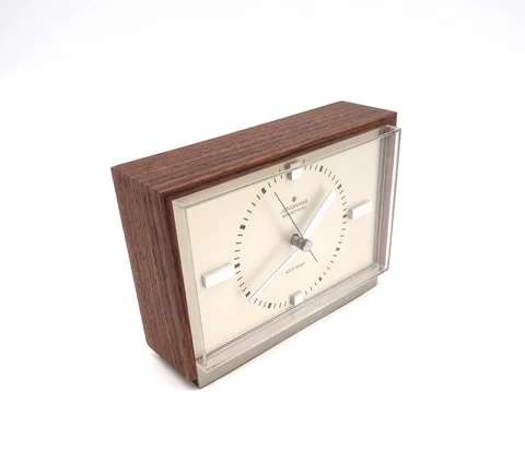 RARE MID CENTURY MINIMALIST VINTAGE TEAK DESK CLOCK JUNGHANS ATO MAT Cover