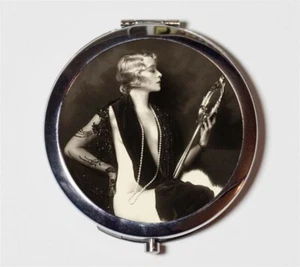 Flapper Art Deco Holds Mirror Compact Mirror Make Up Pocket Mirror Cosmetics - Picture 1 of 2