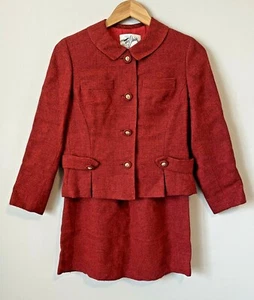 Vintage 60's Davidow The Union Skirt Suit Red Virgin Wool Tweed Lined No Sz - XS - Picture 1 of 12
