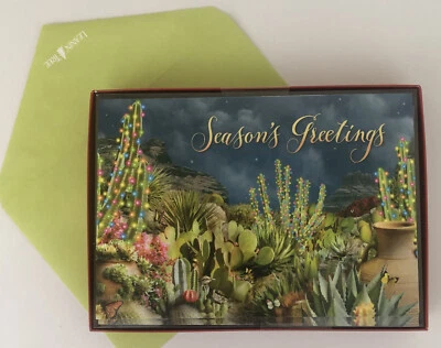 10 CHRISTMAS Leanin Tree Cards Box Set, DESERT CACTUS WITH LIGHTS, MOUNTAINS - Image 1 of 2