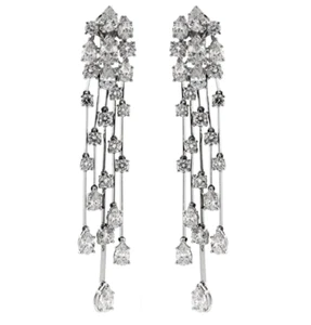 Fine 935 Argentium Silver Lab-Created Diamonds Waterfall Drop-Dangle Earrings - Picture 1 of 5