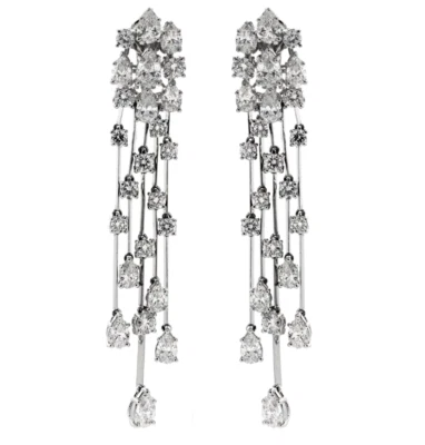 Fine 935 Argentium Silver Lab-Created Diamonds Waterfall Drop-Dangle Earrings - Image 1 of 4