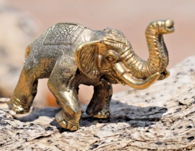 Mini ELEFANTE Fundido a Mano Bronce Sólido Adorno Estatua Estatuilla Amuleto Talismán Foto 1 de 4
