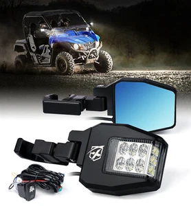 Pair UTV Side Rear View Mirrors w/ Light for Polaris  RZR S900 XP 1000 CAN-AM X3 - Picture 1 of 7