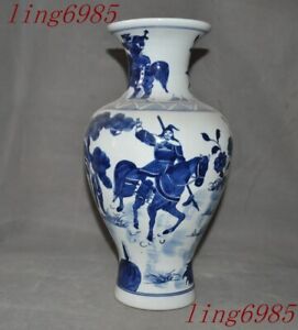 13.6"China Blue&white porcelain Ancient horse riding Soldier statue Pot Vase Jar