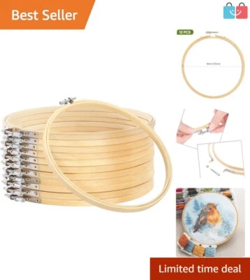 12-Piece 8-Inch Bamboo Embroidery Hoops for Crafting & Cross Stitch Projects - Image 1 of 4