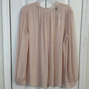 Ann Taylor Sheer Blouse Studded Long Sleeve Pleated Pink Top Size M NWT Dressy - Picture 1 of 9