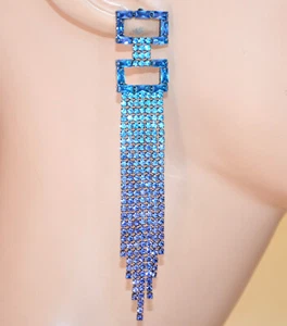 Orecchini Donna cristalli fili lunghi strass blu viola azzurri turchese UX33 - Foto 1 di 3