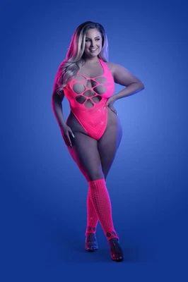 Fantasy Lingerie - Glow Flashback Rhinestone Teddy - Neon Pink - Queen - Image 1 of 3