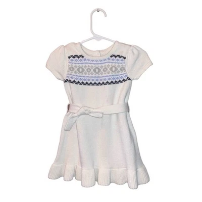 Vestido suéter Crazy 8 branco azul com cinto manga curta criança menina 18-24 meses  - Imagem 1 de 2