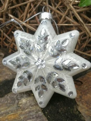 Pallina per albero di Natale stella Glitta argento con decorazione strass com... - Immagine 1 di 4