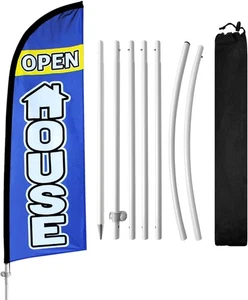 8FT Open House Flag With Pole Kit, Signs for Real Estate, Ground Stake Blue - Picture 1 of 7