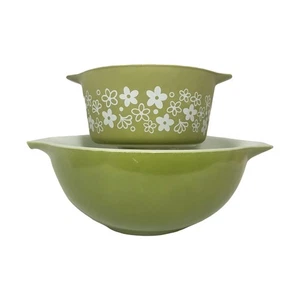 Vintage Pyrex VERDE GREEN Avocado Cinderella Nesting Mixing Bowl #443/#480 pair - Picture 1 of 2