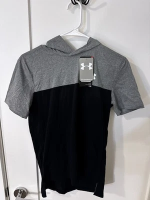Under Armour HeatGear Hooded Tee Youth XL YXL Grey Black Short Sleeve New - Image 1 of 4