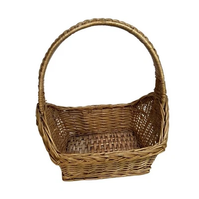 Unbranded Basket Medium White Rectangular Wicker Handle Farmhouse Cottagecore - Image 1 of 4
