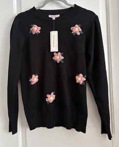 Nanette Lepore Cozy Light Flower Black Long Sleeve Sweater NWT Size Medium - Picture 1 of 8