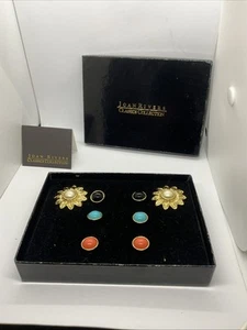 Vintage Joan Rivers Gold Tone Sunflower Earrings with 4 interchangeable centers - Picture 1 of 7
