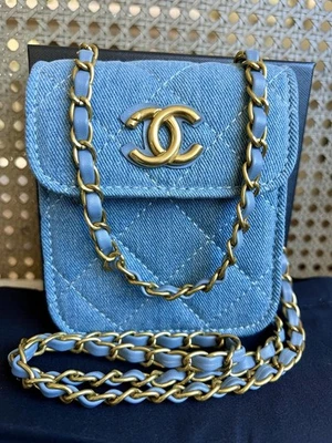 CHANEL Blue Denim Novelty Crossbody Makeup Bag With Gold Accents GWP VIP - Image 1 of 4