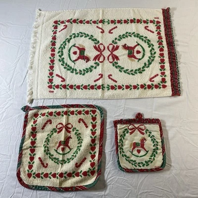 Juego de toalla de plato vintage de Navidad para bache corazones de caballo mecedor EE. UU. Foto 1 de 4