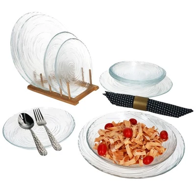 Oxy 12tlg Tellerset aus Glas Kuchenteller Speiseteller Suppenteller Wirbel-Dekor - Bild 1 von 4