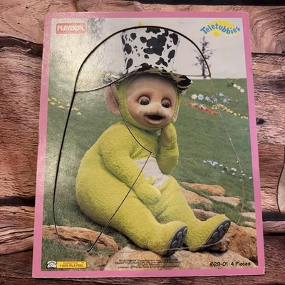De colección Playskool Teletubbies Verde Dipsy Marco de Madera Bandeja 4 piezas Puzzle 1998 Sombrero de Vaca Foto 1 de 4