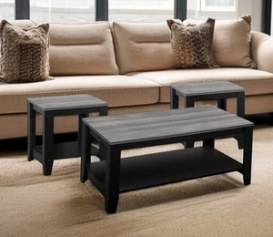 Set of Three 42" Gray And Black Coffee Table With Shelf - Picture 1 of 11