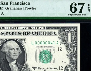 1963A $1 San Francisco LOW SERIAL Number 2-Digit 00000041 • 1901-L • PMG 67 EPQ - Picture 1 of 3