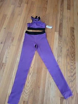 NEW Bloch Dance Girl’s Set Size 14 Purple Leggings Crop Top Sports Bra - Image 1 of 4