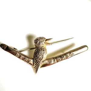 Vintage 9ct Gold BEST WISHES Brooch with Kookaburra & Boomerang Australia - Imagen 1 de 15