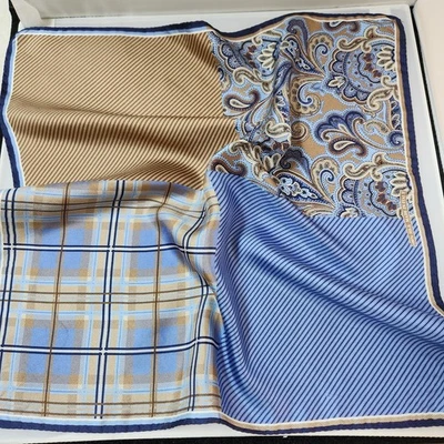 Nordstrom Men's Paisley Silk Pocket Square Blue Brown EUC - Image 1 of 4