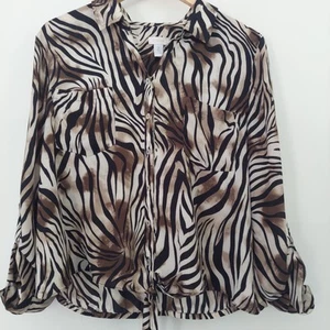 Chicos Bluse Oberteil mit 2 Binden vorne Zebra Größe L XL Langarm V-Ausschnitt - Bild 1 von 7