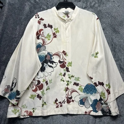 Citron Santa Monica Womens Size 2X Beige Floral Linen Silk Clip Top (U9) - Image 1 of 4