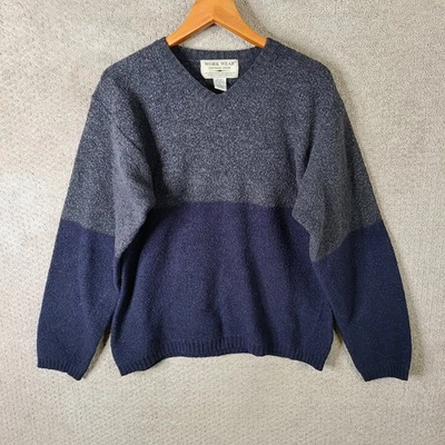 Рабочая одежда винтажный вид свитер мужской XL серый синий V шеи вареной шерсти смесь - Изображение 1 из 4