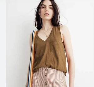 Camiseta sin mangas MADEWELL Whisper algodón cuello en V bolsillo nueva con etiquetas S 100 % algodón sin mangas pequeña nueva - Imagen 1 de 9