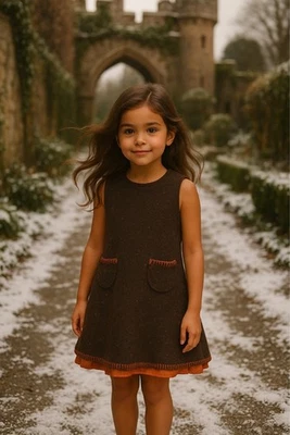 Vestido DAVID CHARLES Lã Tweed Shift 6Y Vintage Cottage Inverno Outono Marrom Boho - Imagem 1 de 4