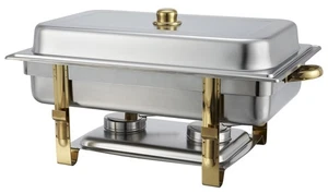 Chafer Winco Malibu de acero inoxidable con detalles dorados, 8 cuartos - Imagen 1 de 3